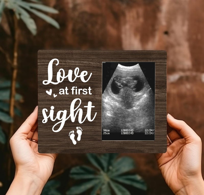 CAIFZ Love at First Sight Picture Frame, Ultrasound Photo Frame Gifts for Expecting Mom, Dad, Baby Sonogram Wodden Frame, 4x6 inch Photo - Image 2